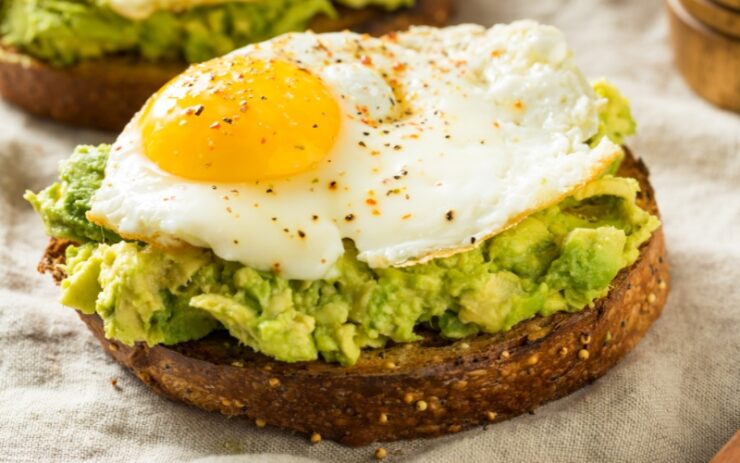 avocado, eggs, and toast